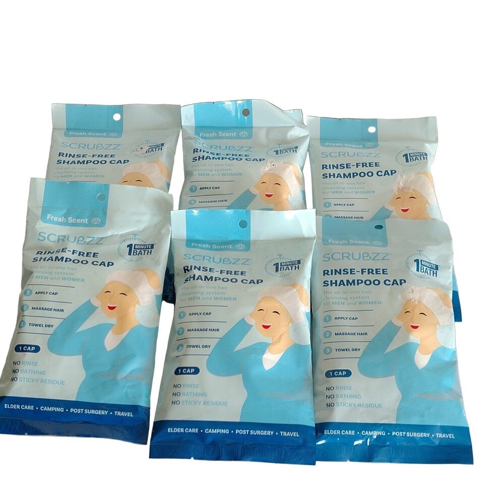Scrubzz Rinse-Free Shampoo Cap 6pk Fresh Scent Elder Care Travel